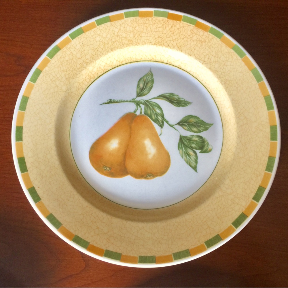 English Churchill brand colorful 24 cm dinner plates 6 Pc set orange pears print